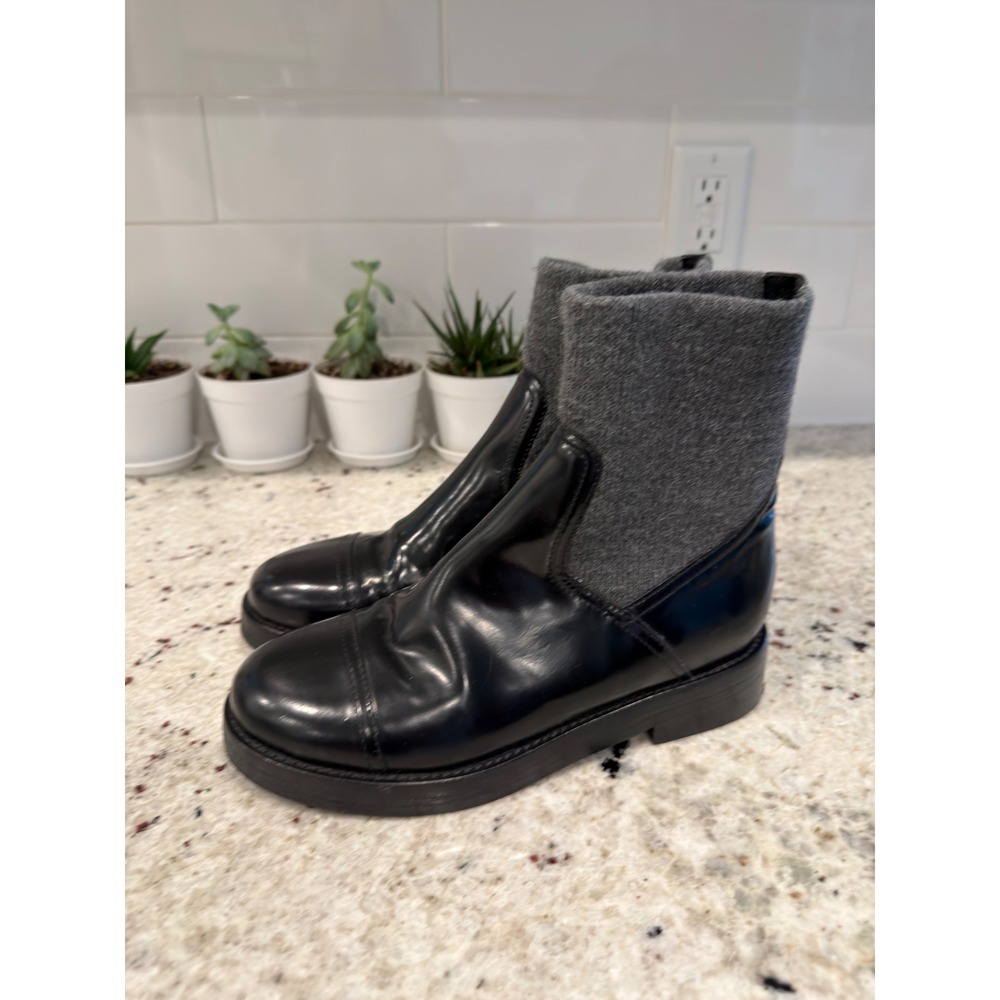 J.Crew Black Leather Gray Knit Ankle Boots Size 8.5
